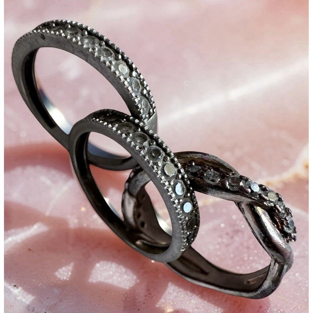 Celtic Silver Rhinestone Ring Bands Set of 3 Womens 5.5